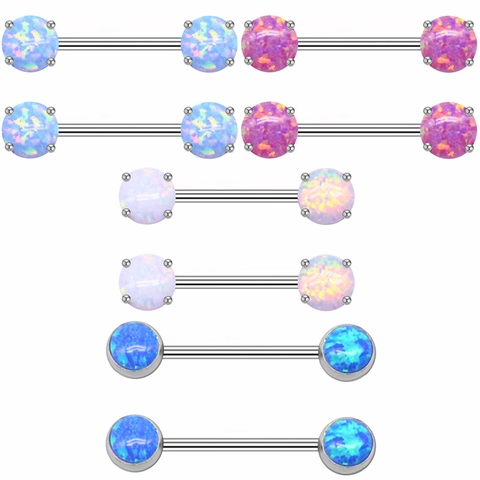 316L Stainless Steel Nipple Ring Artificial Opal Inlaid Barbell Body Piercing Jewelry Daisy Flower Twisted Bar For Women