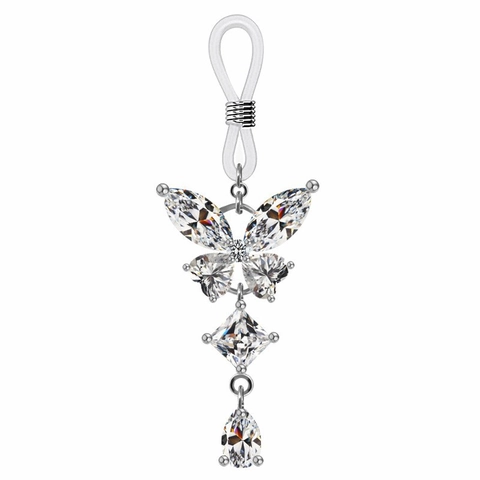 Anneau de Mamelon en Alliage d'Acier Inoxydable Strass Papillon Couronne Coeur Bijoux de Corps Sans Piercing Pendentif Lunettes Femme
