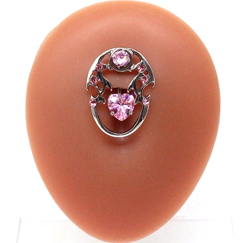 Stainless Steel Hollow Design Belly Button Ring With Heart Rhinestone Inlaid Piercing Jewelry For Women Body Decoration