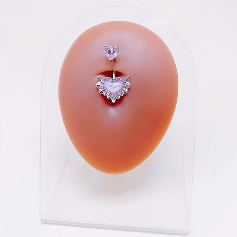 Heart Pink Opal Body Piercing Jewelry Stainless Steel Belly Button Ring Nose Stud Nipple Ring Wing Rhinestone Women
