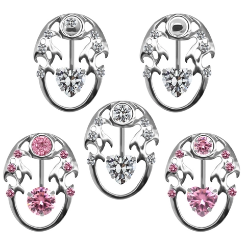 Stainless Steel Hollow Design Belly Button Ring With Heart Rhinestone Inlaid Piercing Jewelry For Women Body Decoration