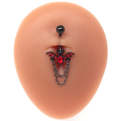 Gothic Black 316L Stainless Steel Spider Web Bat Navel Ring With Red Zirconia Halloween Body Piercing Jewelry For Women