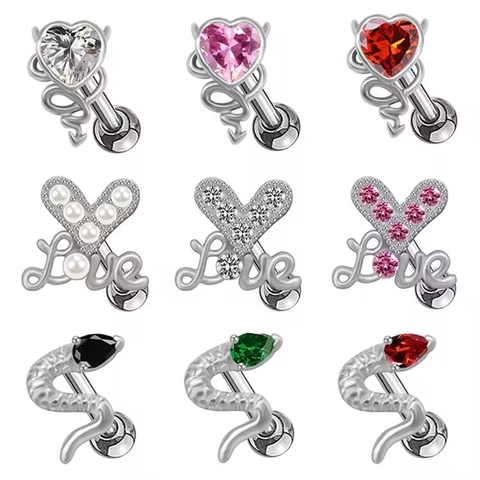 Κοσμήματα Piercing από Χαλκό Ζιρκονία Καρδιά Love Φίδι για Γυναίκες Άνδρες Πανκ Στυλ Επιπλατινωμένα Σκουλαρίκια Καρφωτά