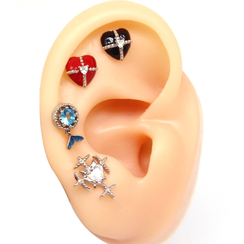 Orecchini a Bottone Punk con Zircone Cuore Stella Luna Croce Catena Gioielli in Rame per Piercing Cartilagine per Donna Uomo Festa