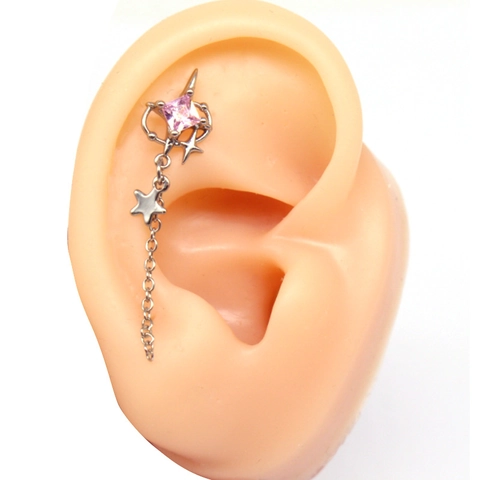 Orecchini a Bottone Punk con Zircone Cuore Stella Luna Croce Catena Gioielli in Rame per Piercing Cartilagine per Donna Uomo Festa