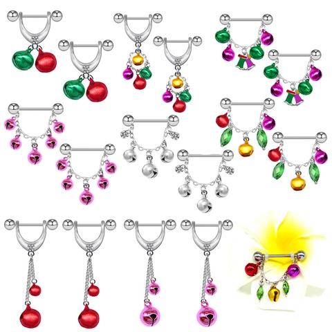 Stainless Steel Christmas Nipple Ring Colorful Bells Zircon Christmas Stocking Pendant Body Piercing Jewelry For Women