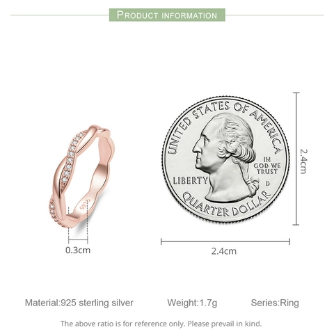 925 Sterling Silver Twisted Rope Ring For Women Minimalist Wave Micro Pave Zirconia Electroplated Rose Gold Stackable Ring
