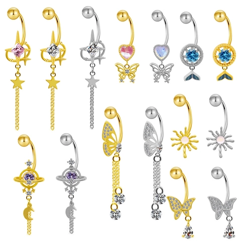 Zirconia Butterfly Star Heart Planet Sun Moon Navel Piercing Jewelry For Women Copper Stainless Steel Belly Button Ring
