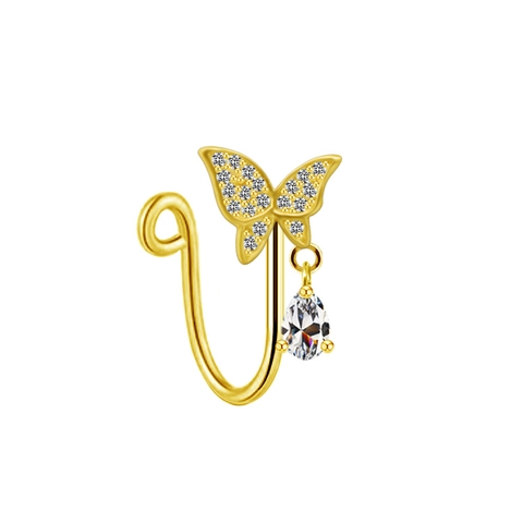 Stainless Steel Rhinestone Nose Cuffs For Women Non-Piercing Heart Butterfly Love Letter Star Planet Gold Plated Nose Ring Jewelry