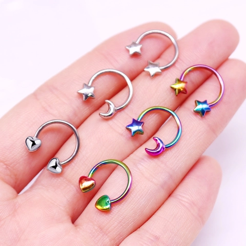 Stainless Steel Circular Barbell Horseshoe Nose Ring Punk Septum Piercing Jewelry Star Moon Heart Butterfly Rhinestone Body Jewelry For Women Men