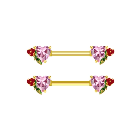 Stainless Steel Heart Rhinestone Nipple Rings Rose Flower Body Piercing Jewelry For Women Sexy Heart Barbell Piercing Jewelry