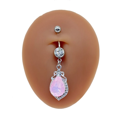 Luxury Alloy Zirconia Bowknot Heart Belly Ring Navel Piercing Jewelry For Women Cool Fluid Metal Style Body Jewelry Pink White Opal Stone