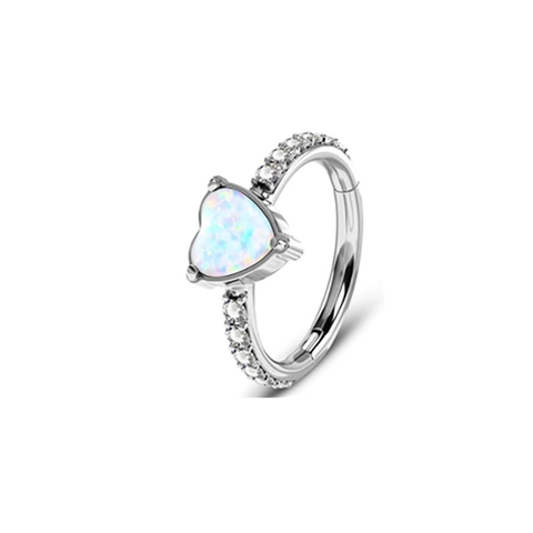 F136 Titanium Hinged Segment Ring Heart Opal Cubic Zirconia Pave Nose Ring Hexagon Hoop Piercing Jewelry For Women Men