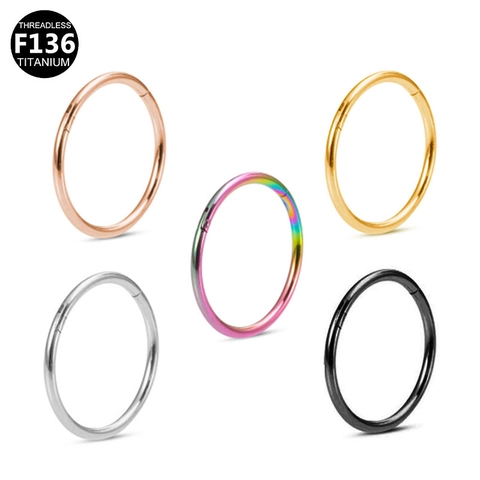 ASTM F136 Titanium Hinged Segment Hoop Nose Ring Septum Clicker For Lip Ear Piercing Minimalist Circular Body Jewelry Unisex