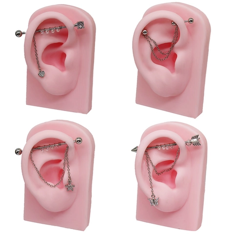 Gioielli per Piercing all'Orecchio Industrial Barbell in Acciaio al Titanio Orecchini a Catena con Cuore Luna Stella Zirconia per Donna Uomo Punk Gothic