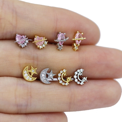 Planet Star Moon Lip Ring Stud Stainless Steel Copper Zirconia Heart Saturn Celestial Body Piercing Jewelry For Women Men
