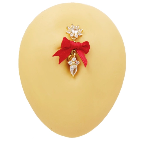 Piercing Ombligo de Aleación de Zinc con Circón Lazo de Satén Colgante Corazón Flor Joyería Corporal para Mujer Fiesta Playa