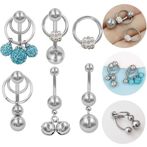 Piercing de Ombligo de Acero Inoxidable 316L Con Colgante de Campana Zirconia Incrustada Joyería Corporal para Mujer