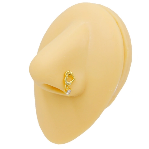Stainless Steel L-Shaped Nose Stud For Women Pink Zircon Butterfly Heart Star Pendant Body Piercing Jewelry Gold Plated