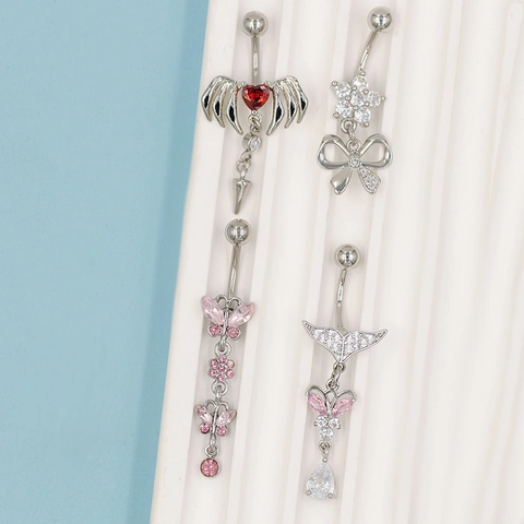 Roestvrij Staal Zirkonia Navelpiercing Vlinder Bloem Hart Vleermuisvleugel Hangen Piercing Sieraden Voor Vrouwen