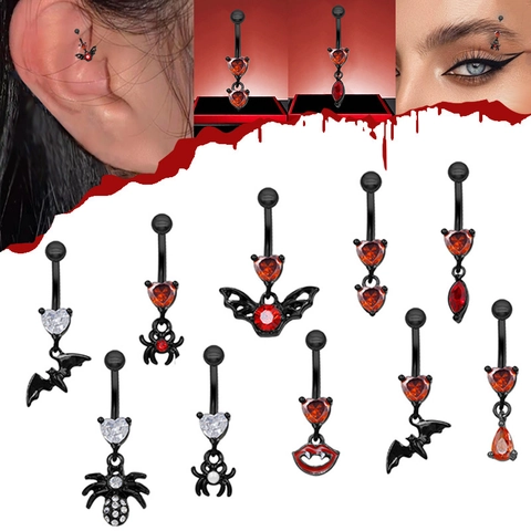 Gothic Titanium Steel Bat Spider Heart Zircon Navel Ring Piercing Halloween Body Jewelry For Women Men Piercing Accessory