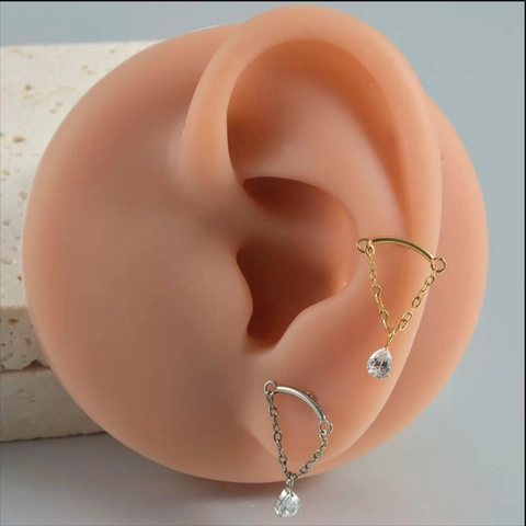 G23 Titanium Alloy Lip Ring Internal Thread Labret Stud Zirconia Chain Dangle Piercing Jewelry For Ear Cartilage Helix