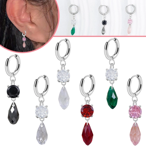 Titanium Steel Water Drop Huggie Earrings Zirconia Colorful Geometric Dangle Earrings For Women Fashion Piercing Jewelry