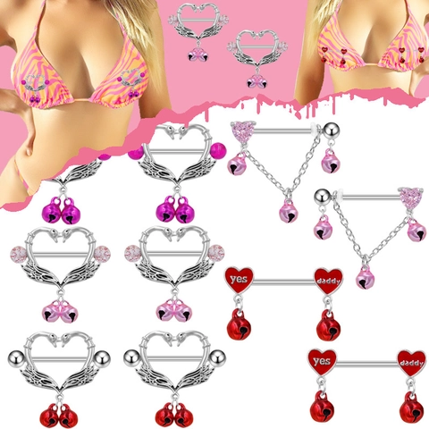 Stainless Steel Heart Nipple Rings For Women Sexy Swan Wing Body Piercing Jewelry With Bells Yes Daddy Letter Enamel Shield