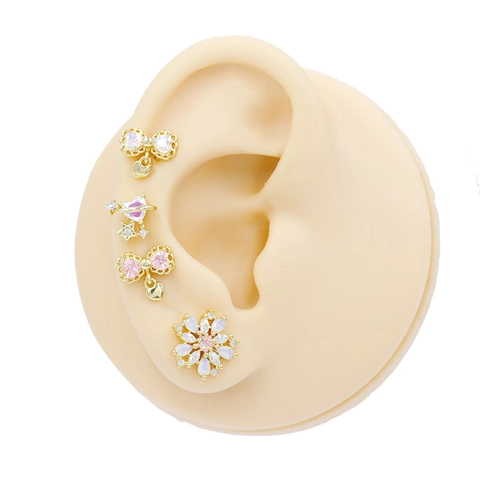 Stainless Steel Zirconia Heart Butterfly Bowknot Cartilage Stud Earrings Gold Plated Star Moon Flower Tragus Helix Piercing Jewelry For Women