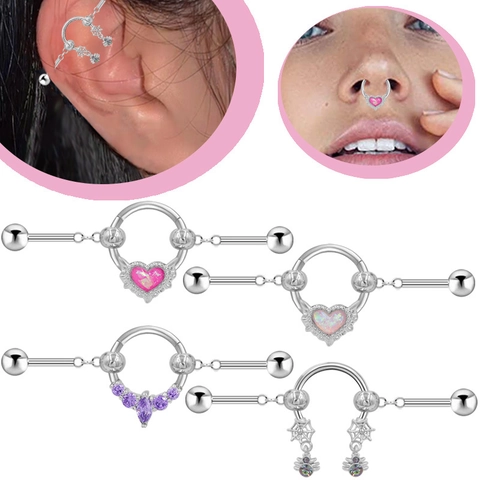 Κοσμήματα Piercing Industrial Barbell από Ατσάλι Τιτανίου Στρας Καρδιά Αράχνη Χόνδρος Αυτιού Μύτη Punk Gothic
