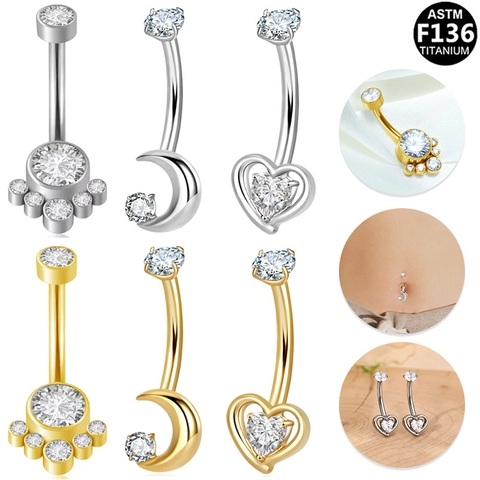 Titanium ASTM F136 Inwendige Schroefdraad Navelring Zirconia Hart Maan Cluster Ingelegde Navel Piercing Sieraden Unisex