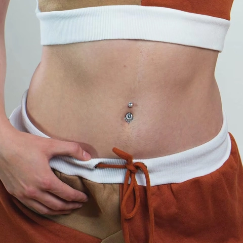 Titanium ASTM F136 Inwendige Schroefdraad Navelring Zirconia Hart Maan Cluster Ingelegde Navel Piercing Sieraden Unisex