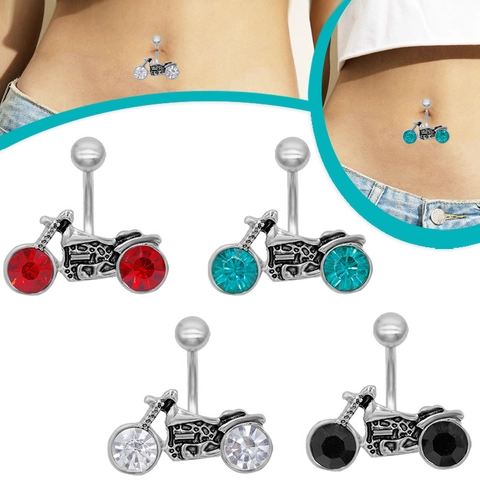 Motorcycle Shape Belly Ring With Zirconia Inlaid Zinc Alloy Body Piercing Jewelry For Men Women Cool Punk Biker Accessories