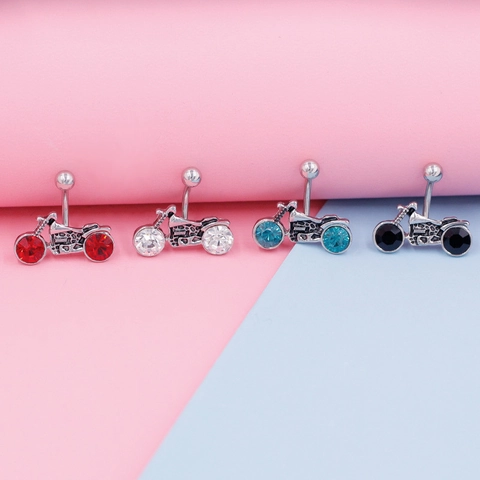 Motorcycle Shape Belly Ring With Zirconia Inlaid Zinc Alloy Body Piercing Jewelry For Men Women Cool Punk Biker Accessories