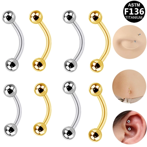 ASTM F136 Titanium Curved Barbell Piercing Jewelry For Eyebrow Belly Rook Earrings Minimalist Unisex Metal Studs