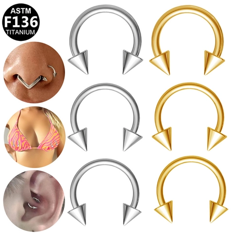 ASTM F136 Titanium Horseshoe Circular Barbell Spike Septum Nose Ring Lip Ear Cartilage Piercing Jewelry Gold Silver Punk Gothic Style Piercing Ornament