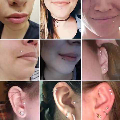 ASTM F136 Titanio Labret Stud Redondo Zirconia Rosca Interna Piercing Labio Espalda Plana Pendiente Cartílago Joyería Piercing Hombre Mujer