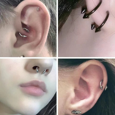 ASTM F136 Titanium Horseshoe Circular Barbell Spike Septum Nose Ring Lip Ear Cartilage Piercing Jewelry Gold Silver Punk Gothic Style Piercing Ornament