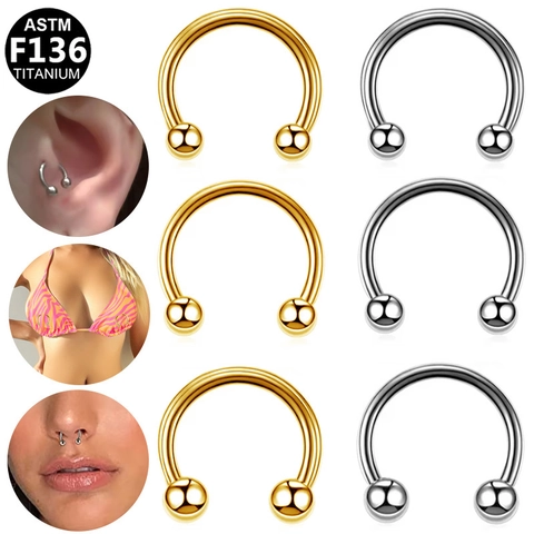 ASTM F136 Titanium Horseshoe Ring Septum Piercing Jewelry Circular Barbell For Nose Ear Cartilage Tragus Helix Lip Piercing