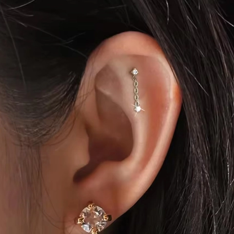 ASTM F136 Titanium Labret Stud Internal Threaded Marquise Zircon Leaf Spike Chain Lip Ring Cartilage Piercing Jewelry