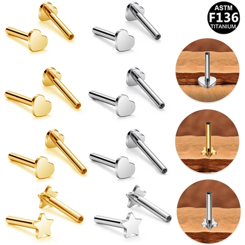 ASTM F136 Titanio Corazón Estrella Parte Posterior Plana Labret Rosca Interna Anillo de Labio Cartílago Oreja Joyas Piercing