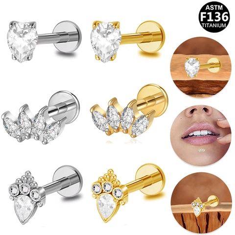 Bijoux de Piercing à Lèvre en Cuivre Strass Filetage Interne Marquise Goutte Couronne Labret Boucle d'Oreille pour Femme