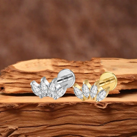Bijoux de Piercing à Lèvre en Cuivre Strass Filetage Interne Marquise Goutte Couronne Labret Boucle d'Oreille pour Femme