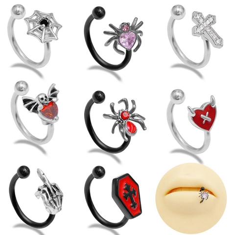 Piercing de Nariz Labio de Acero Inoxidable Gótico Araña Corazón Ataúd Cruz Mano Esqueleto Joyería Halloween Punk Unisex