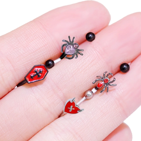 Piercing de Nariz Labio de Acero Inoxidable Gótico Araña Corazón Ataúd Cruz Mano Esqueleto Joyería Halloween Punk Unisex