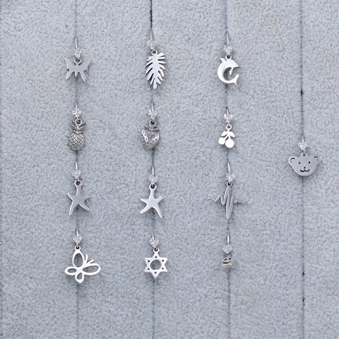 316L Surgical Steel Nose Ring With Zirconia Inlaid Star Butterfly Bear Charms Body Piercing Jewelry For Men And Women