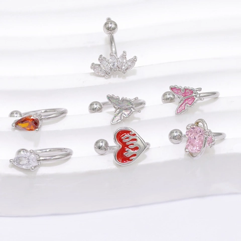 French Rural Style Butterfly Heart Lip Ring Stud Copper Inlaid Rhinestone Labret Piercing Jewelry Sweet Nose Ring For Women Men