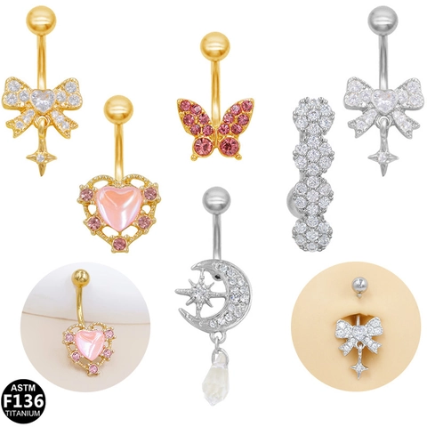 Piercing Ombelico in Titanio ASTM F136 Zirconia Fiocco Cuore Farfalla Stella Luna Gioielli Corpo Oro Argento Anello Ombelico