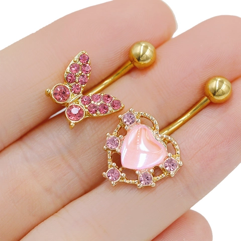 Piercing Ombelico in Titanio ASTM F136 Zirconia Fiocco Cuore Farfalla Stella Luna Gioielli Corpo Oro Argento Anello Ombelico