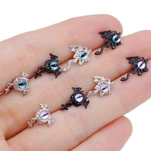 Gothic Dark Style Bat Dragon Wings Evil Eye Stud Earrings Titanium Steel Punk Piercing Jewelry For Men Women Ear Bone Studs